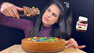 ASMR | NUTELLA M&M COOKIE PIE | EATING SOUNDS