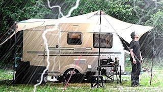 $19,900 Tiny Caravan Camping in the Heavy Rain, with KAMMOK CROSSWING