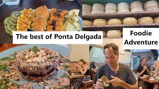 Ponta Delgada food crawl. Amazing Azorean pineapple, cheese, and a delicious eggplant dish!