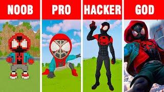 Minecraft NOOB vs PRO vs HACKER vs GOD: SPIDER-MAN MILES MORALES STATUE BUILD CHALLENGE in Minecraft