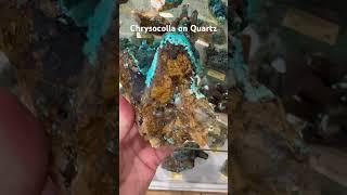 Chrysocolla, Tenorite, Malachite and Limonite on Quartz from Tentadora Mine #crystals #minerals