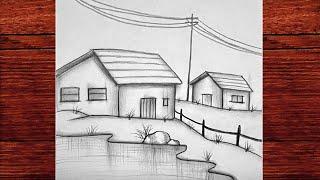 Karakalem Ev Manzara Nasıl Çizilir - Manzara Çizimleri Nasıl Yapılır - Çizim Mektebi Manzara Resmi