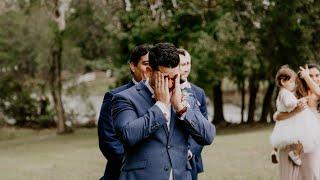 Groom looses it when he sees his bride walking down the aisle  Red Gate Farms Wedding, Savannah GA.