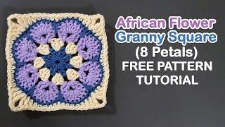 Afrikanisches Blumen-Granny-Square-Häkelmuster (8 Blütenblätter) – Kostenloses Muster-Tutorial