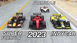 Ferrari F1 2023 vs IndyCar 2023 vs Super Formula vs Formula E Gen 3 at Monza GP