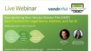 Standardizing Your Vendor Master File VMF - Best Practices for Legal Name, Address and Tax ID