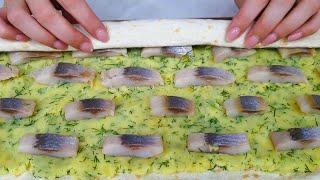 This recipe was invented by a genius, a mind-blowing snack made from lavash and herring