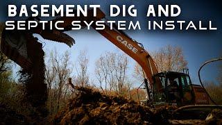 BASEMENT DIG AND SEPTIC SYSTEM INSTALL // Duel Camera View // Heavy Equipment Operator Vlog