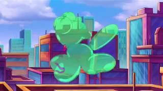 (Inflation scene from cartoon) Starfire pops balloon animals