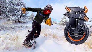 ELECTRIC UNICYCLE IN DEEP FRESH SNOW!