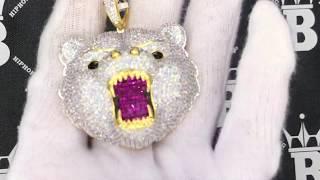 Iced Out Gold Grizzly Bear CZ Hip Hop Bling Bling Pendant | Bust Down Jewelry K22422G