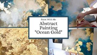 Abstrakte Meer Malerei "Ocean Gold" mit Blattgold und Strukturpaste