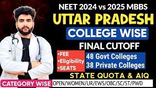 UTTAR PRADESH NEET CUTOFF 2024 CATEGORY & COLLEGE WISE|EXPECTED CUTOFF 2025/FEE & SEATS GOVT/PRIVATE