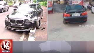 BMW Car Hits Divider In Banjara Hills Road No.12 | Hyderabad | V6 News