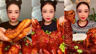 Chinese Braised Pork Belly Mukbang | Pig head, Pig intestine,Fatty pork | ASMR Spicy food challenges