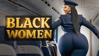 Black curvy model AI Women lookbook ️ | Stewardess in airplane