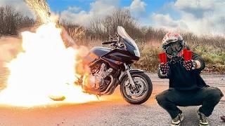 MOTORCYCLE EXPLODES 