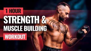 1 HOUR STRENGTH & MUSCLE BUILDING Home Workout (Real-TIme)