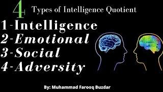 4 Types of Intelligences, Intelligence quotient, Emotional Quotient, Social Quotient and adversity