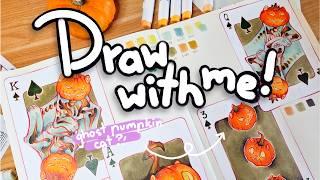 drawing pumpkin cat cards || filling a sketchbook spread