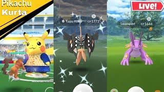 Hunting️Shiny Kurta Pikachu & Tapu Koko, Mega SWAMPERT RAID#PokemonGo