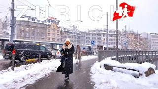 Heavy Snowfall in Zurich: A Scenic Walking Adventure 