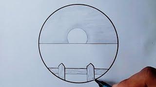 Easy Pencil Drawing in a Circle Scenery - Art Prophec