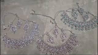 Indian Pakistani Zircon Silver Stones Jewellery Sets Stunning Wedding Jewellery Silver Wedding Sets