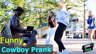 Statue Prank at the Beach - Cowboy Creating lots of Laughs