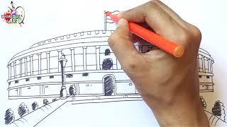 How to draw Indian Parliament Step by Step | Parliament of India