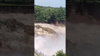 Flooded Blue Earth River sweeps away tree at Rapidan Dam in Minnesota