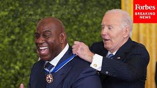 President Biden Awards Former NBA Player And HIV Activist Magic Johnson With The Medal Of Freedom