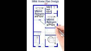 23'×43' 3Bhk Home Design|| Approx 100 Gaj|| 900sqft|| 3Bhk|| rfhomedesign|| #trending #shortvideo