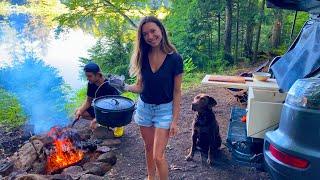 SUV Camping With My GF | Cooking Dutch Oven Mac And Cheese (Gourmet Camping Meal)