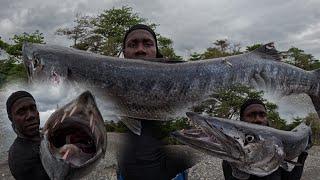 SOLO HUNTING IN STORMY LIKE WEATHER GIANT 46 POUNDER BARRACUDA KILLING THE GANG LEADER