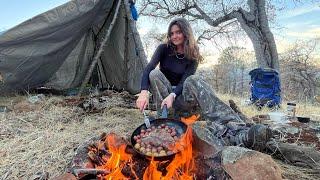 Bushcraft Survival - Cooking Meat & Camping in 30° Weather