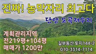 [농막자리 144-2] 단양 도곡저수지 최고의 농막자리 계획관리 전219평+104평 매매가1200만