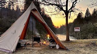 Solo camping to relax with the sound of the river | Enjoy a bonfire and swing in a hammock | ASMR