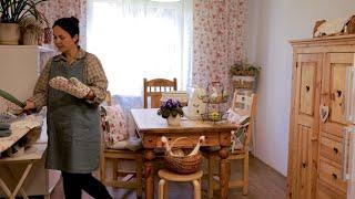 Простая жизнь в Деревенском Доме. Яблочные Оладьи на завтрак. Шитье нового текстиля для кухни.