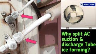 why split AC suction & discharge tube ice forming?  #az electrical works#ac repairing#ice problem ac