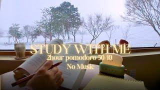 ️2-HOUR STUDY WITH ME on a Snowy Day | No Music | ️snowfall ambience sounds & fire crackling