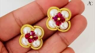 Como Hacer Aretes en Alambrismo|| Aretes de perlas fáciles || en manos de 5 minutos.⏳