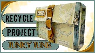 JUNKY JUNE: RECYCLE PROJECT - TURN A BOX INTO A TREASURE SUITCASE! #cheap #recycle #papercraft