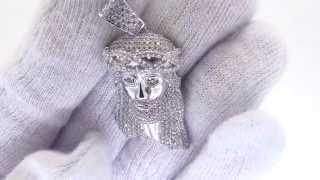 Solid Back Micro Jesus Pendant .925 Sterling Silver Micro Pave