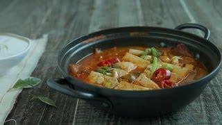 [korean food] korean stuffed tofu kimchi hot pot, 두부김치전골, dubu kimchi jeongol