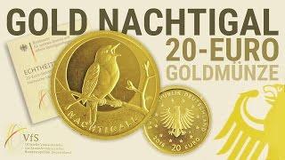 GOLDMÜNZE für  Sammler - Deutsche 1/8 Unze GOLD 20 Euro NACHTIGALL 2016 (Heimische Vögel)