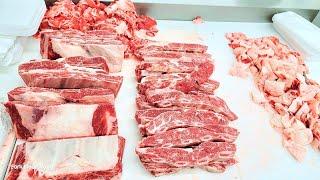 How to butcher beef short ribs & How to cut beef Flanken style ribs #butcher #beef