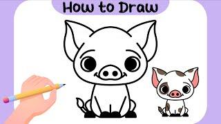 How to draw Pua the pig from Moana step by step