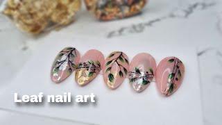 Leaves nail art designs | Foil flakes | Nail art part-2  | Khushi's art gallery
