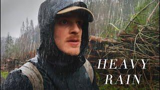 Silent Hiking 16 km in Heavy Rain and Rugged Terrain (Solo)